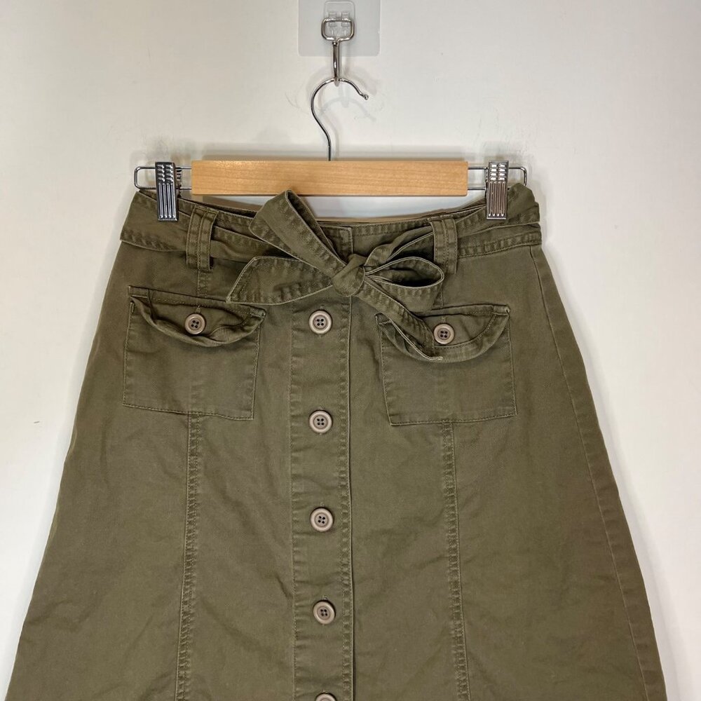 Talbots Stretch Skirt Green Button‎ Front Tie Waist Belt Size 2 - Picture 3 of 10